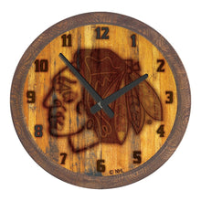 Load image into Gallery viewer, Chicago Blackhawks: Branded "Faux" Barrel Top Wall Clock - The Fan-Brand