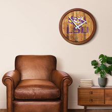 Load image into Gallery viewer, LSU Tigers: Weathered "Faux" Barrel Top Wall Clock - The Fan-Brand