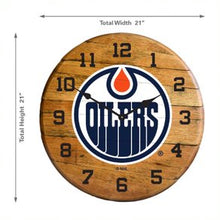 Load image into Gallery viewer, Edmonton Oilers Oak Barrel Clock