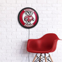Load image into Gallery viewer, Wisconsin Badgers: Mascot - Round Slimline Lighted Wall Sign - The Fan-Brand
