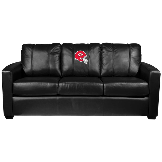 Silver Sofa with Kansas City Chiefs Helmet Logo