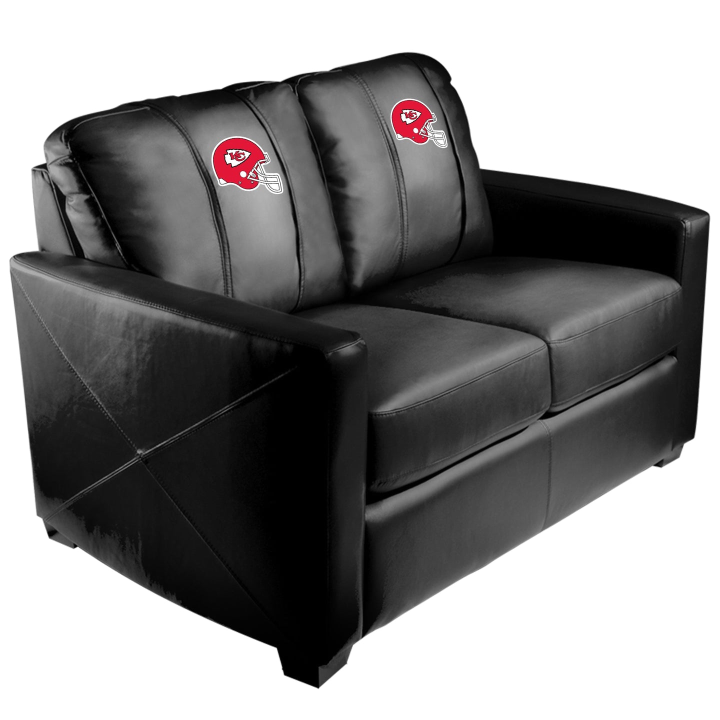 Silver Loveseat with Kansas City Chiefs Helmet Logo