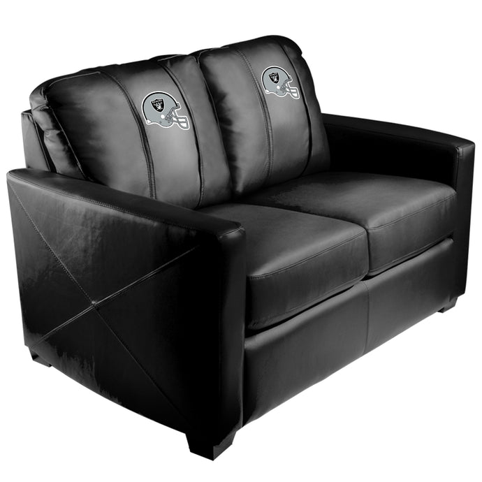 Silver Loveseat with Las Vegas Raiders Helmet Logo