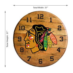 Chicago Blackhawks Oak Barrel Clock