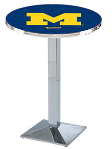 University of Michigan 30" Top Pub Table with Chrome Finish