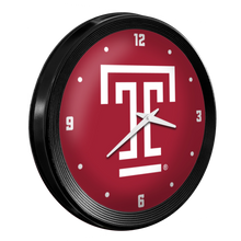 Load image into Gallery viewer, Temple Owls: Ribbed Frame Wall Clock Red