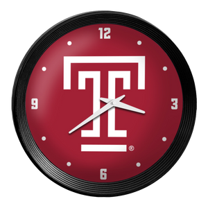 Temple Owls: Ribbed Frame Wall Clock Red