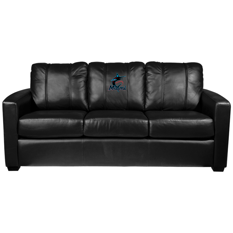 Silver Sofa with Miami Marlins Primary Logo Panel