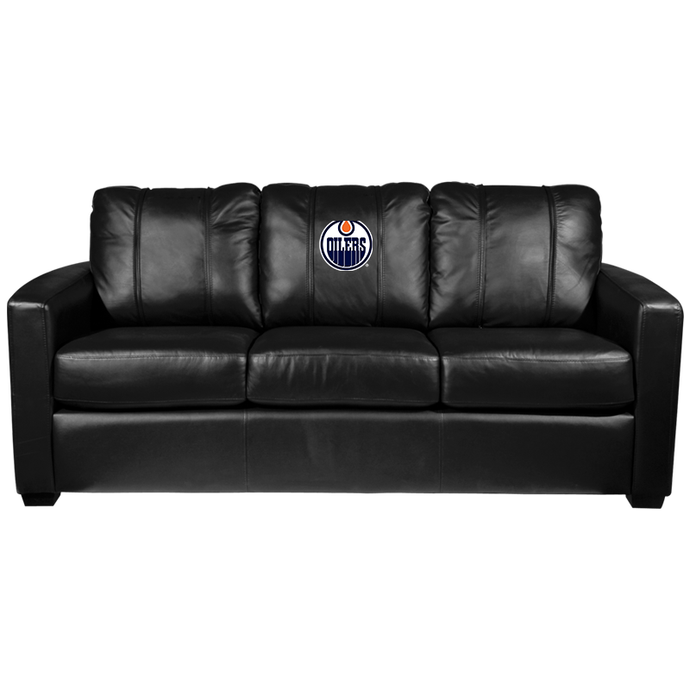 Silver Sofa with Edmonton Oilers Logo