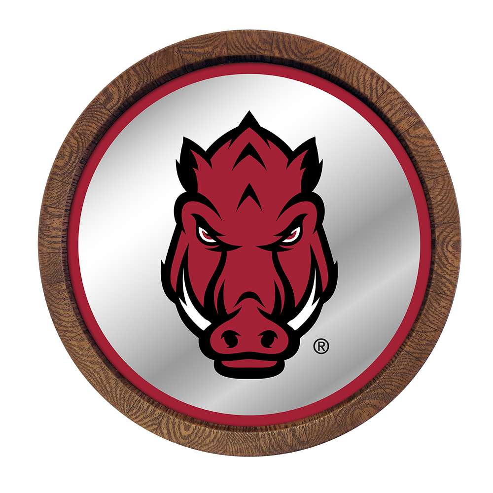 Arkansas Razorbacks: Tusk Stare - Barrel Top Mirrored Wall Sign Red Edge