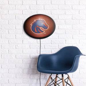 Boise State Broncos: Pigskin - Oval Slimline Lighted Wall Sign - The Fan-Brand