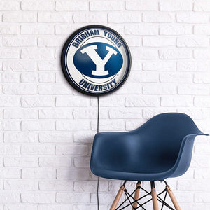 BYU Cougars: Round Slimline Lighted Wall Sign - The Fan-Brand