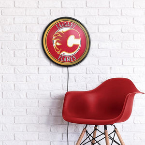 Calgary Flames: Round Slimline Lighted Wall Sign - The Fan-Brand