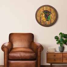 Load image into Gallery viewer, Chicago Blackhawks: &quot;Faux&quot; Barrel Top Wall Clock - The Fan-Brand