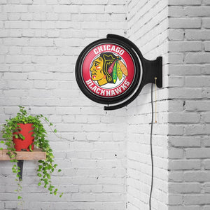 Chicago Blackhawks: Original Round Rotating Lighted Wall Sign - The Fan-Brand