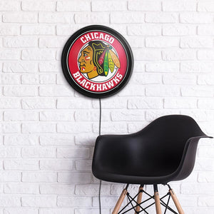 Chicago Blackhawks: Round Slimline Lighted Wall Sign - The Fan-Brand