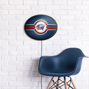 Columbus Blue Jackets: Oval Slimline Lighted Wall Sign - The Fan-Brand