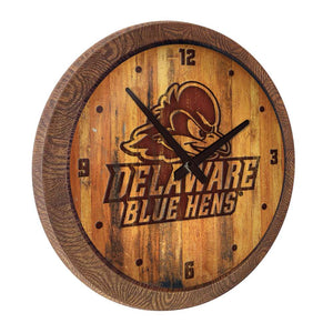 Delaware Blue Hens: Logo - Branded "Faux" Barrel Top Wall Clock - The Fan-Brand