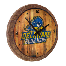 Load image into Gallery viewer, Delaware Blue Hens: Logo - Weathered &quot;Faux&quot; Barrel Top Wall Clock - The Fan-Brand