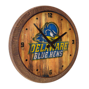 Delaware Blue Hens: Logo - Weathered "Faux" Barrel Top Wall Clock - The Fan-Brand