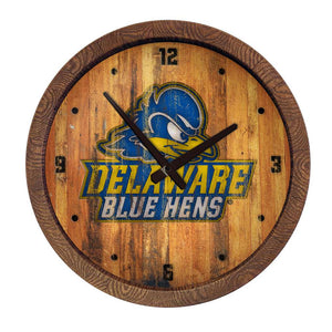 Delaware Blue Hens: Logo - Weathered "Faux" Barrel Top Wall Clock - The Fan-Brand