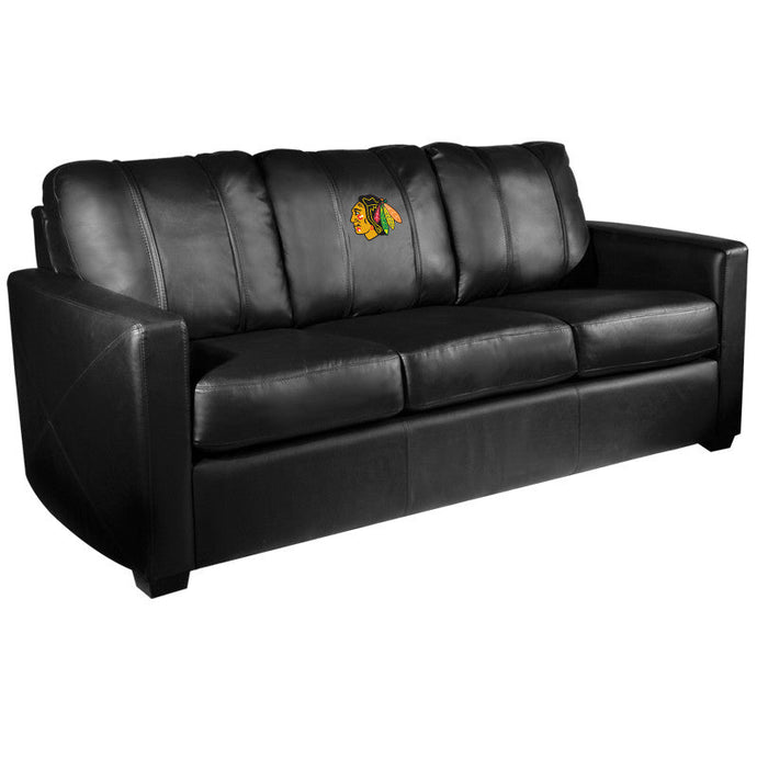 Silver Sofa with Chicago Blackhawks Logo