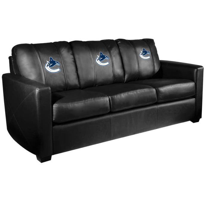 Silver Sofa with Vancouver Canucks Logo