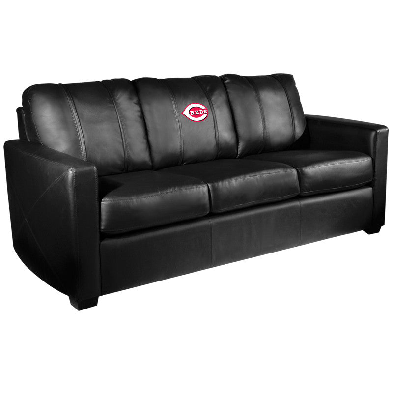 Silver Sofa with Cincinnati Reds Logo