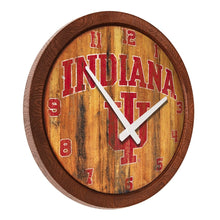 Load image into Gallery viewer, Indiana Hoosiers: Weathered &quot;Faux&quot; Barrel Top Wall Clock - The Fan-Brand