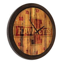 Load image into Gallery viewer, Iowa Hawkeyes: Block I - Weathered &quot;Faux&quot; Barrel Top Wall Clock - The Fan-Brand
