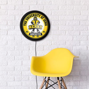 Iowa Hawkeyes: Herky - Round Slimline Lighted Wall Sign - The Fan-Brand