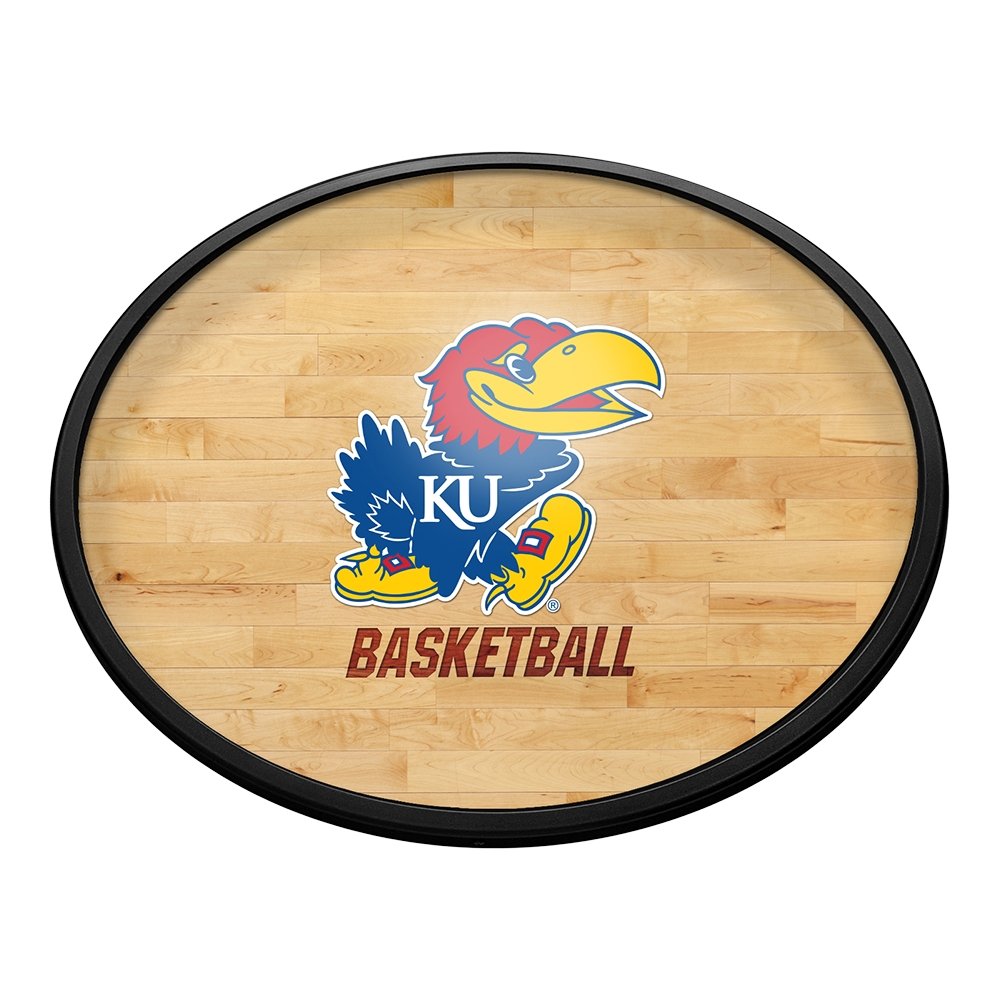 Kansas Jayhawks: Hardwood - Oval Slimline Lighted Wall Sign - The Fan-Brand