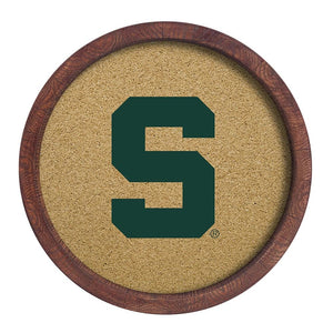 Michigan State Spartans: Block S - "Faux" Barrel Framed Cork Board - The Fan-Brand