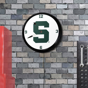 Michigan State Spartans: Block S - Retro Lighted Wall Clock - The Fan-Brand