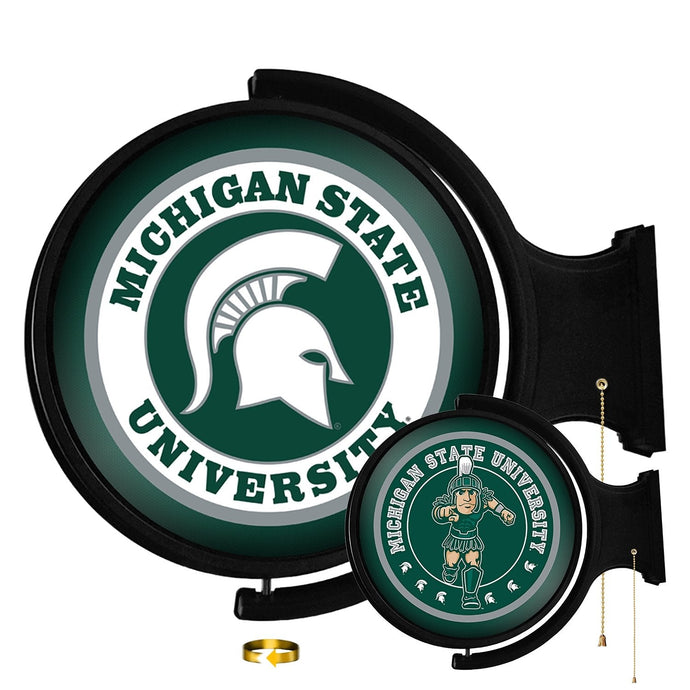 Michigan State Spartans: Original Round Double-Sided Rotating Lighted Wall Sign - The Fan-Brand