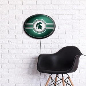 Michigan State Spartans: Oval Slimline Lighted Wall Sign - The Fan-Brand