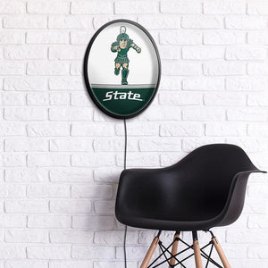 Michigan State Spartans: Sparty - Oval Slimline Lighted Wall Sign - The Fan-Brand