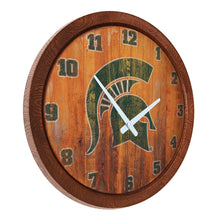 Load image into Gallery viewer, Michigan State Spartans: Weathered &quot;Faux&quot; Barrel Top Wall Clock - The Fan-Brand