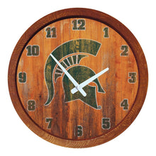 Load image into Gallery viewer, Michigan State Spartans: Weathered &quot;Faux&quot; Barrel Top Wall Clock - The Fan-Brand