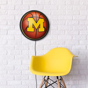 Michigan Wolverines: Basketball - Round Slimline Lighted Wall Sign - The Fan-Brand