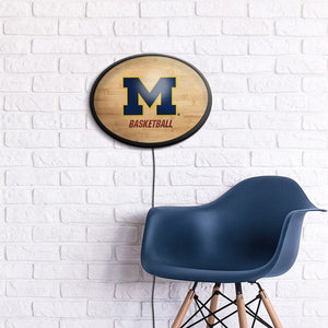 Michigan Wolverines: Hardwood - Oval Slimline Lighted Wall Sign - The Fan-Brand