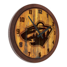 Load image into Gallery viewer, Minnesota Wild: Branded &quot;Faux&quot; Barrel Top Wall Clock - The Fan-Brand