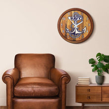 Load image into Gallery viewer, Navy Midshipmen: Anchor - Weathered &quot;Faux&quot; Barrel Top Wall Clock - The Fan-Brand