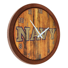 Load image into Gallery viewer, Navy Midshipmen: Wordmark - Weathered &quot;Faux&quot; Barrel Top Wall Clock - The Fan-Brand