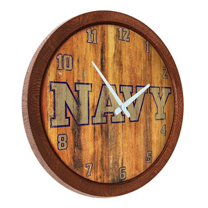 Navy Midshipmen: Wordmark - Weathered "Faux" Barrel Top Wall Clock - The Fan-Brand