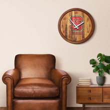 Load image into Gallery viewer, NC State Wolfpack: Weathered &quot;Faux&quot; Barrel Top Wall Clock - The Fan-Brand