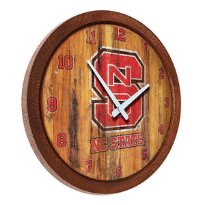 NC State Wolfpack: Weathered "Faux" Barrel Top Wall Clock - The Fan-Brand