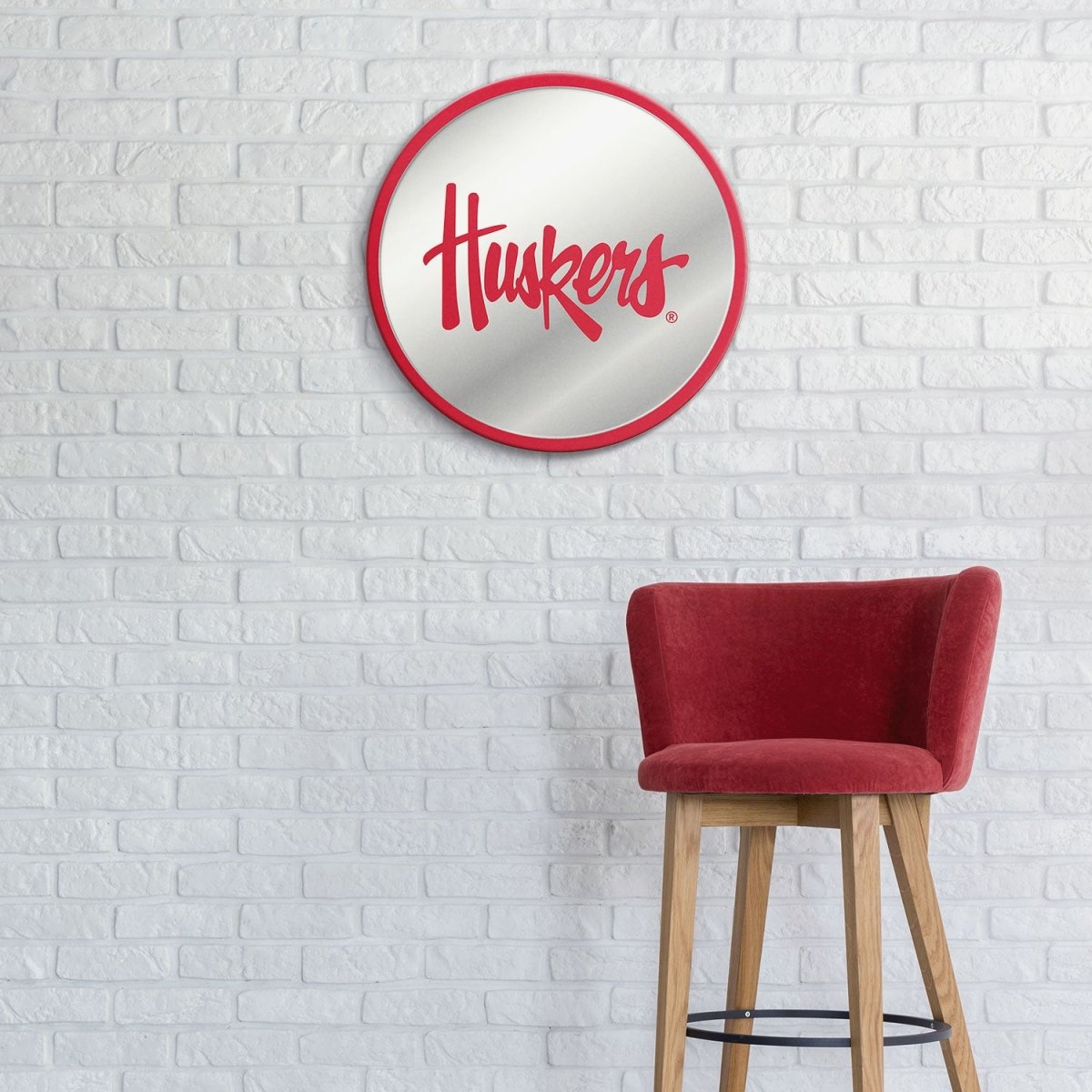 Nebraska Cornhuskers: Huskers - Modern Disc Mirrored Wall Sign - The Fan-Brand