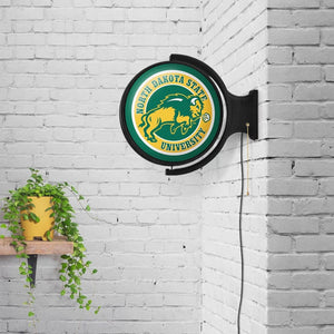 North Dakota State Bison: Charging - Original Round Rotating Lighted Wall Sign - The Fan-Brand