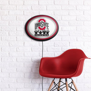 Ohio State Buckeyes: O-H-I-O - Oval Slimline Lighted Wall Sign - The Fan-Brand